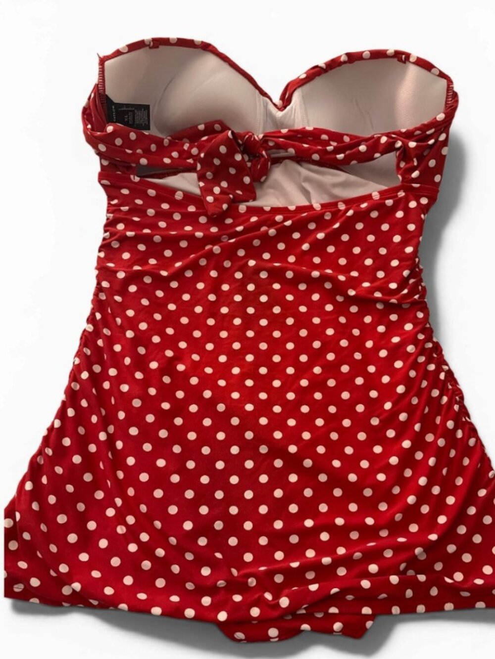 Red Polka Dot Strapless One-Piece Swimdress - Picture 2 of 2